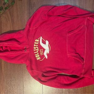 Hollister Red Zip-Up Hoodie with Embroidered Seagull Logo